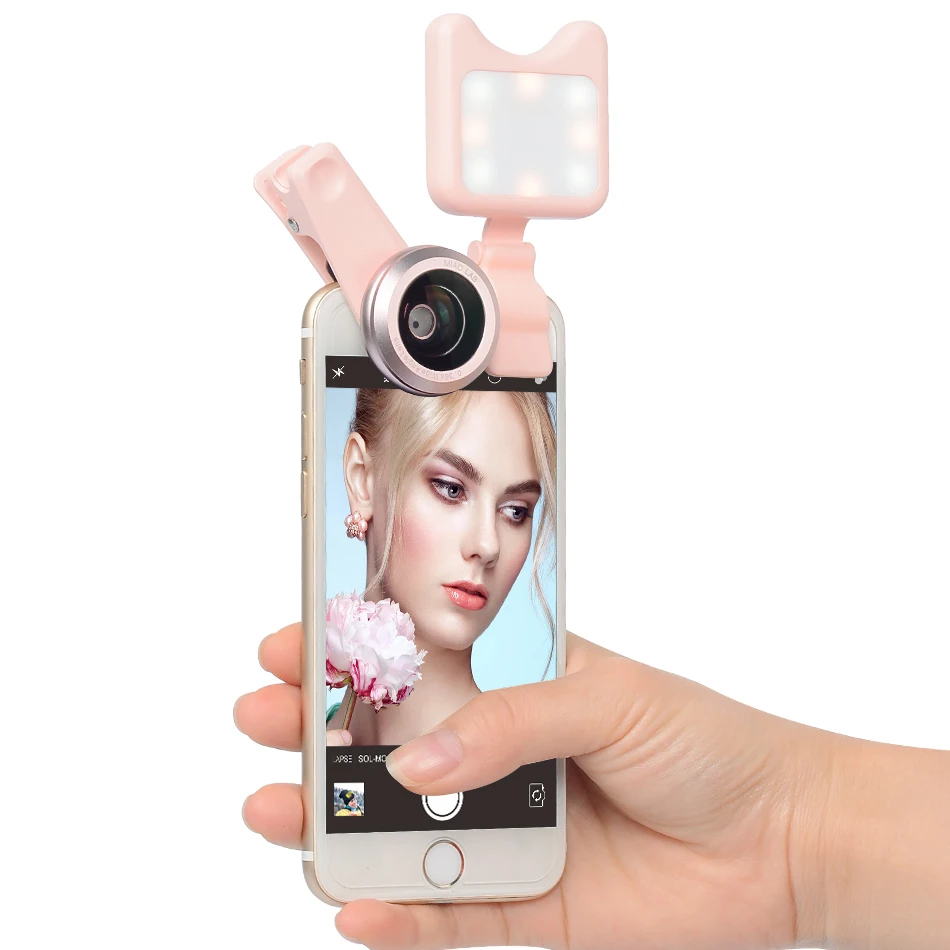 Светодиодная заполняющая лампа для селфи с широким углом + макрообъектив камеры