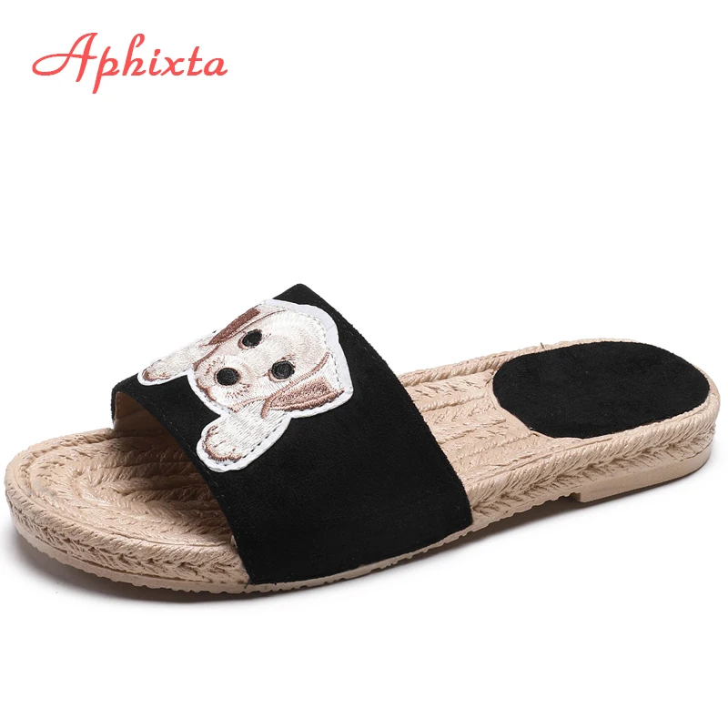 Тапочки Aphixta женские летние на плоской подошве вышивка аппликация собаки плоская