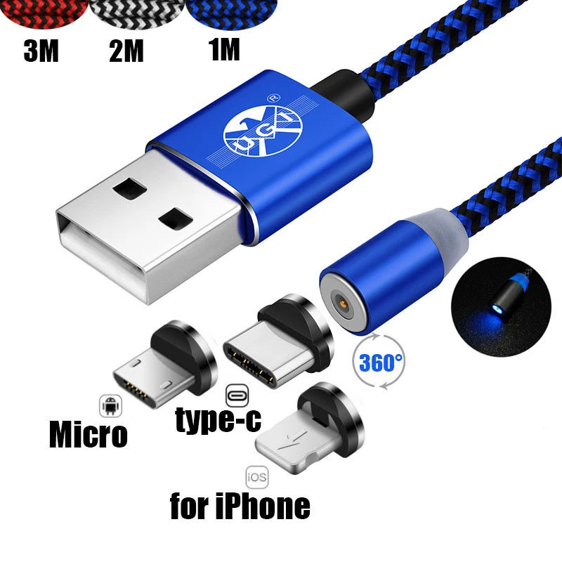 1 м 2 3 Быстрый 360 Круглый зарядный кабель Магнитный разъем Micro USB для Samsung Galaxy