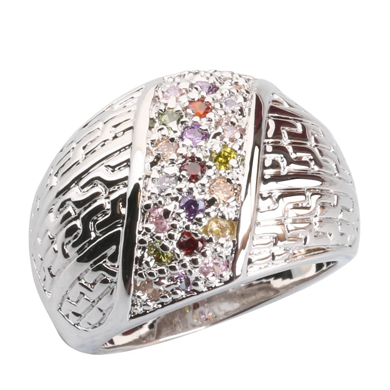 Ценное кольцо из стерлингового серебра 925 пробы с разноцветным цирконием и