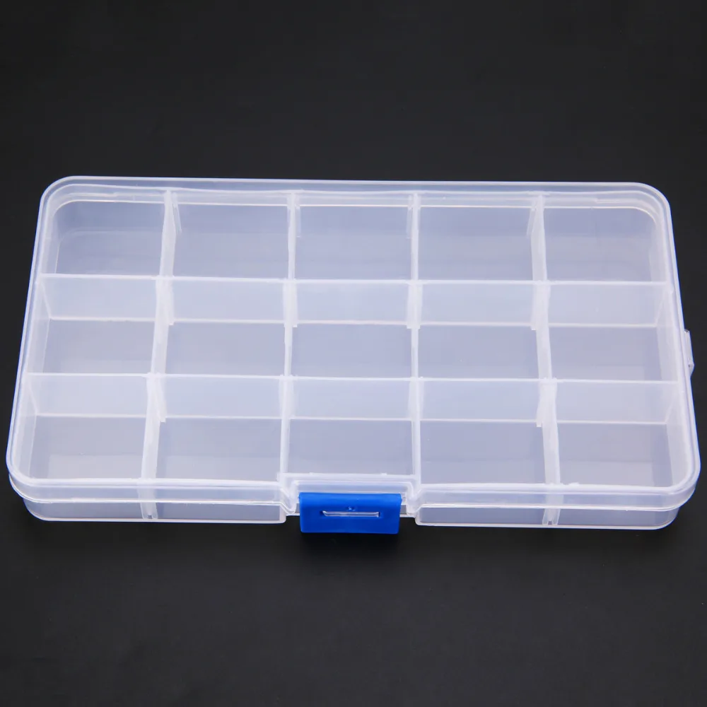 New 15 Compartment Plastic Nail Storage Container Transparent Nail Art Equipment Nail Storage Box Organizer Container Case