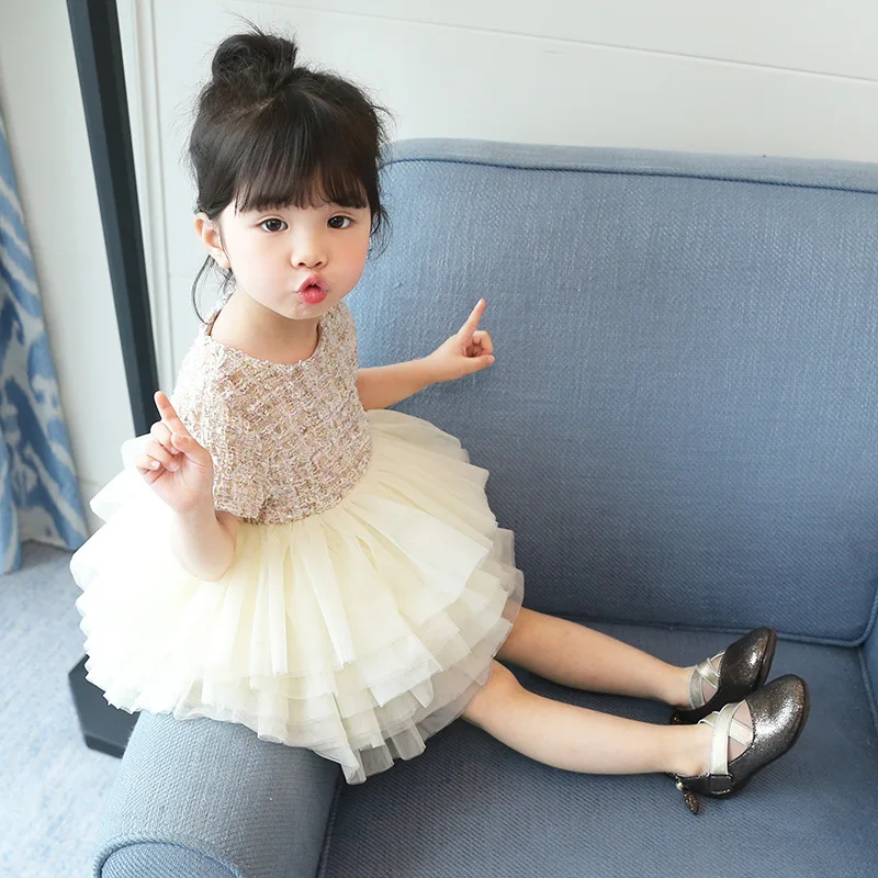 Boutique toddler girls lace dress children evening luxury baby 12M-6years tweed fabric gauze kids cake dresses | Детская одежда и
