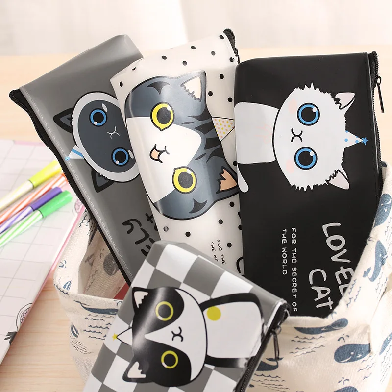 Студенческие Сумки-карандаши Kawaii с кошкой милый силиконовый водонепроницаемый