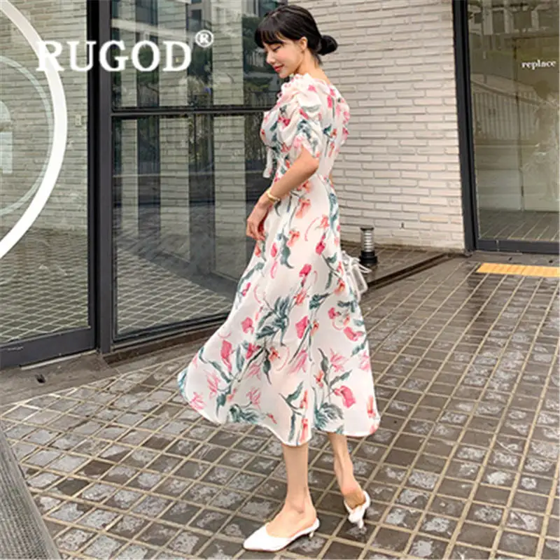 Женское платье с принтом RUGOD летнее v образным вырезом и принтом|Женские платья| |
