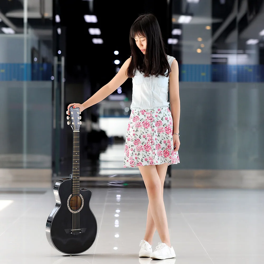 

High Quality 38" Guitar Guitarra Acoustic Folk Guitar Basswood 6-String Guitar for Students Black