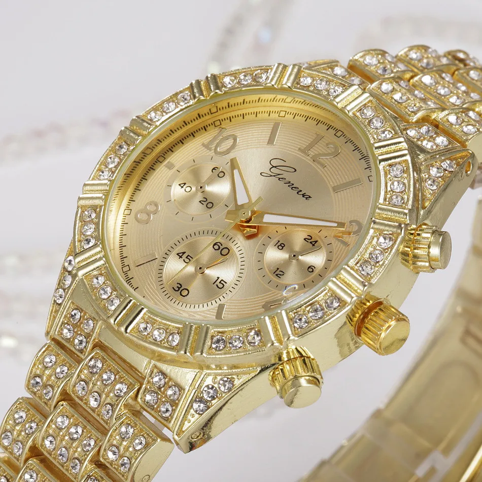 

Top Brand Women Bracelet Watches Luxury Rhinestone Gold Dress Watch Women Fashion Casual Alloy Quartz Wristwatches Female Hour