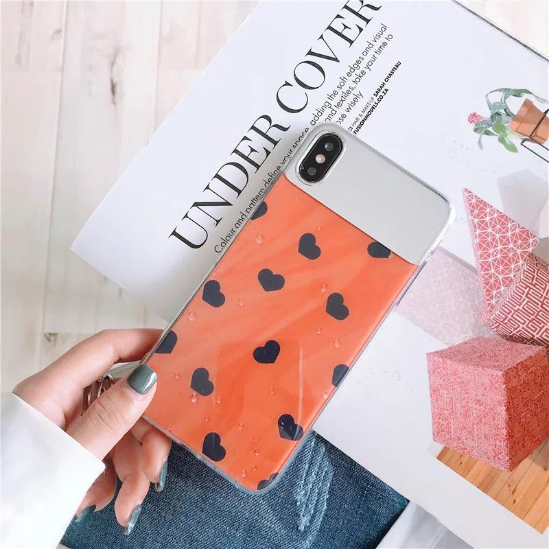 mirror face loving heart water drop Blue orange soft shell phone Case For Apple iphone 6 6s 7 8 Plus X XS XR MAX silicone case |