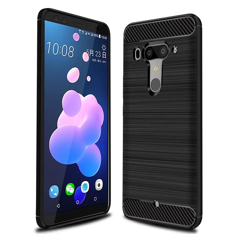 100 шт./лот для htc U12 плюс Чехол защитный чехол задней панели из углеволокна и мягкий