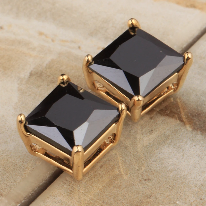 

Fabulous Square Shape Gems Black Zircon Gold Filled Studs Earring Woman's Jewelry S5533