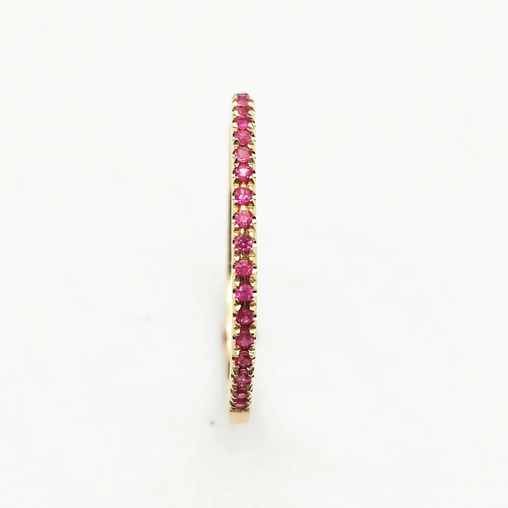 Stackable Pave блестящее подлинное кольцо с розовым сапфиром твердое 10K желтое золото