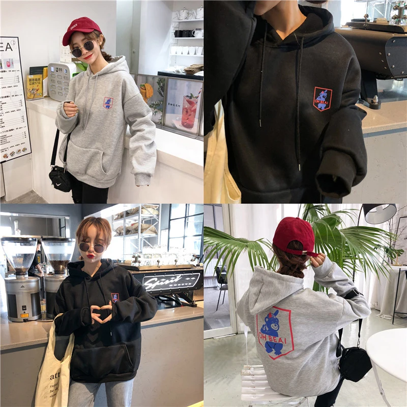 Медведь печати 2018 осень и зима плюс бархат утолщение Кофты Женский длинный рукав