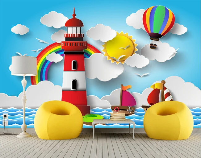 Пользовательские papel де parede infantil маяк радуга солнечные фрески для детской