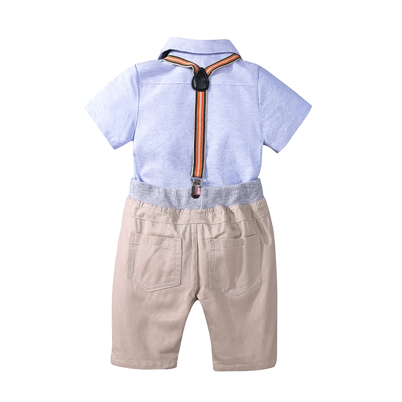 Summer Children Clothing Set Fashion Boys Suit Kids Clothes Cotton Short Sleeve Pure Shirt + Suspender Shorts 2Pcs/Sets MB448 |