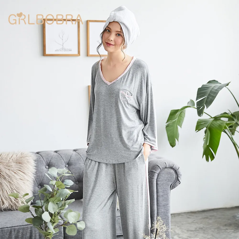 Women's Pajama Set Sweet V Neck Long Sleeve Brief Casual Comfy Home Suit Pajamas | Женская одежда
