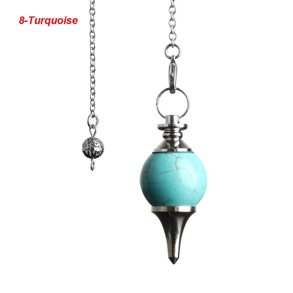 Turquoise 1 шт. натуральная Подвеска из камня и хрусталя красный Агаты маятник круговой конус гадание амулет колье ювелирные изделия Аксессуары для унисекс - Окраска металла: Turquoise