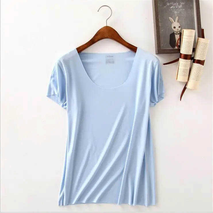 D96 Oneck shui blue Летняя женская футболка, хлопок, короткий рукав, высокая эластичность, дышащий Топ, женская футболка, D96 - Цвет: D96 Oneck shui blue