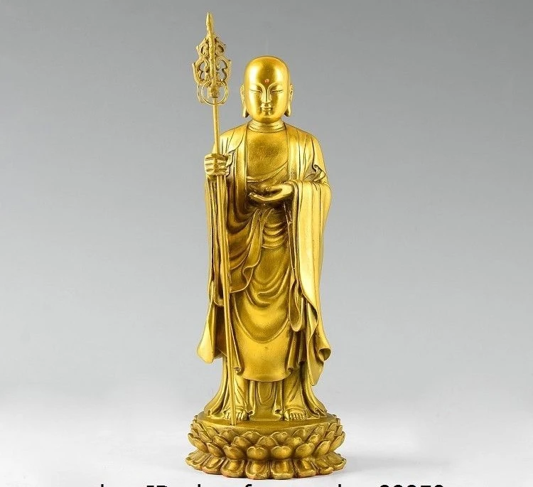 

Tibet Buddhism Brass Copper Tangseng Jizo Ksitigarbha Di Zang King Buddha Statue
