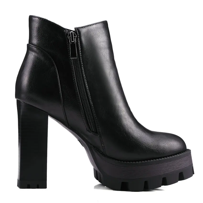 Женские ботинки из ПУ кожи на высоком устойчивом каблуке с круглым носком|high heel