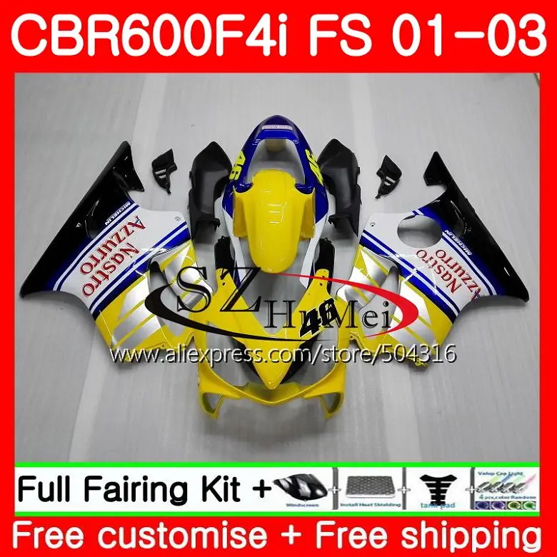 Корпус для HONDA CBR 600 F4i желтый черный 600F4i CBR600FS FS 48SH8 CBR600 01 02 03 CBR600F4i 2001 2002 2003