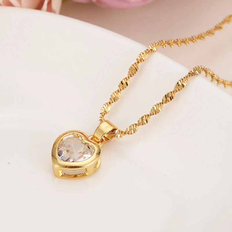 gold cz crystal heart Necklace PNG women Jewelry Charm Pendant necklace Chain Lucky Jewelry girls wedding bridal Christmas Gift