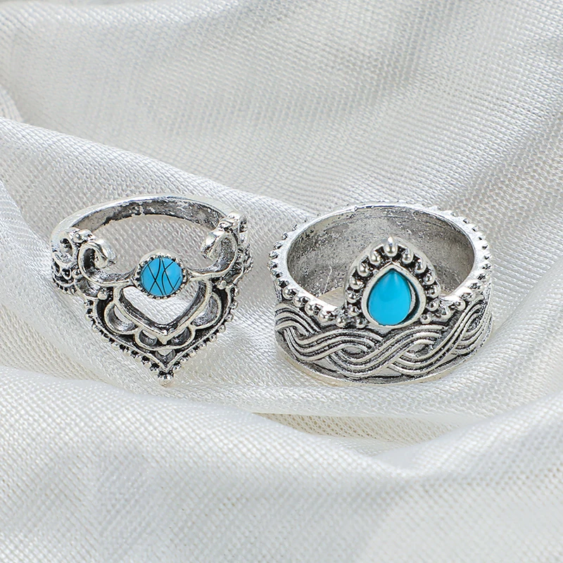 Docona Bohemian Antique Silver Color Ring Boho Finger Jewelry Crown Geometric Women Sets Rings Vintage 3475 | Украшения и