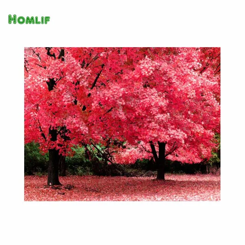 HOMLIF &quotpink tree&quot 5D diamond painting cross stitch round Rhinestones embroidery plastic crafts Full | Дом и сад