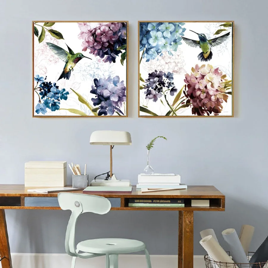 

Nordic Flowers Poster Purple Hydrangea Hummingbird Canvas Painting Modern Home Decoration Bedroom Wall Art Pictures No Frame