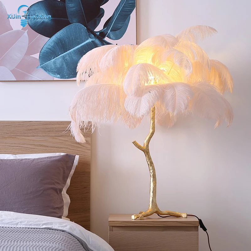 Modern Floor Lamp Ostrich Feather Gold Copper Material Standing Lamps For Living Room Bedroom | Лампы и освещение