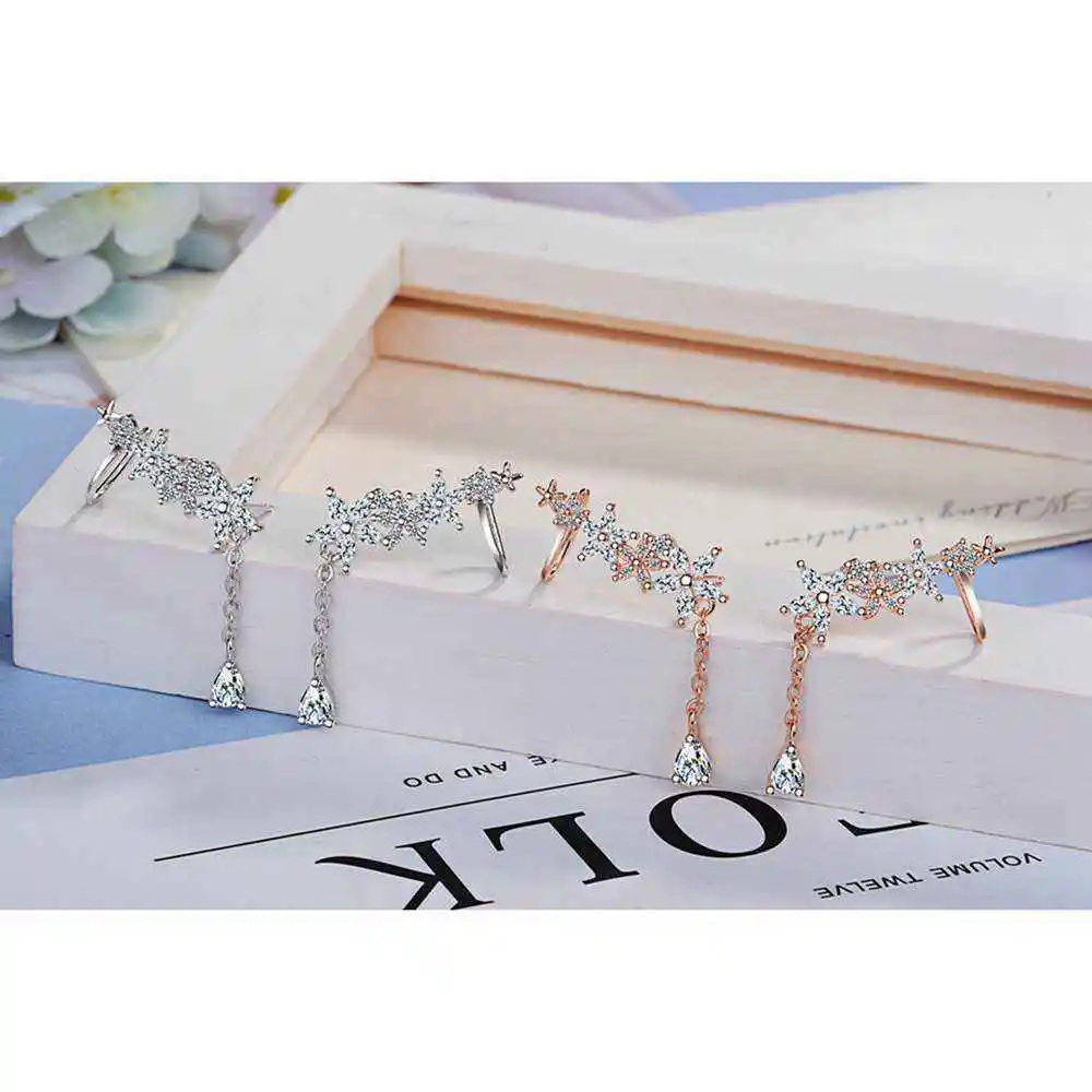 925 Sterling Silver/Rose Gold Long Tassel Earrings Snowflake Gothic Drop for Women Accessories Love Gift Bijoux | Украшения и