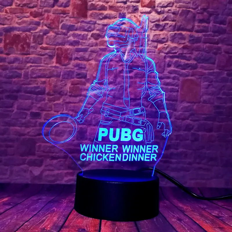 Фигурка PUBG 3D иллюзия светодиодная Ночная лампа 7 цветов меняющая свет настольная