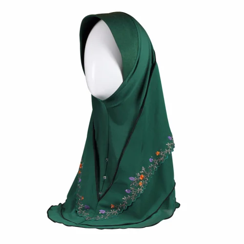 GREEN Fashion Muslim Women's Hijab Instant Wraps Bonnet Shawl Headscarf Abaya Headgear Arab Islamic Embroidery Scarf Bandanas Hooded - Цвет: GREEN