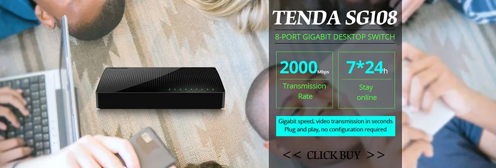 Tenda SG108 сети Ethernet переключатели 8 Gigabit 10/100/1000 Мбит/с RJ45 Порты и разъёмы настольный коммутатор SOHO 1,6 Гбит/с Ёмкость plug and play