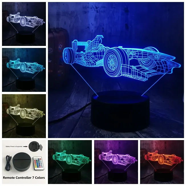 Controller 7 Colors Прохладный формула гоночный автомобиль 3D светодиодный ночной Светильник подставка акриловая настольная лампа вечерние домашний декор, спортивный костюм для мальчиков, игрушка, подарок на день рождения, рождественский подарок - Испускаемый цвет: Controller 7 Colors
