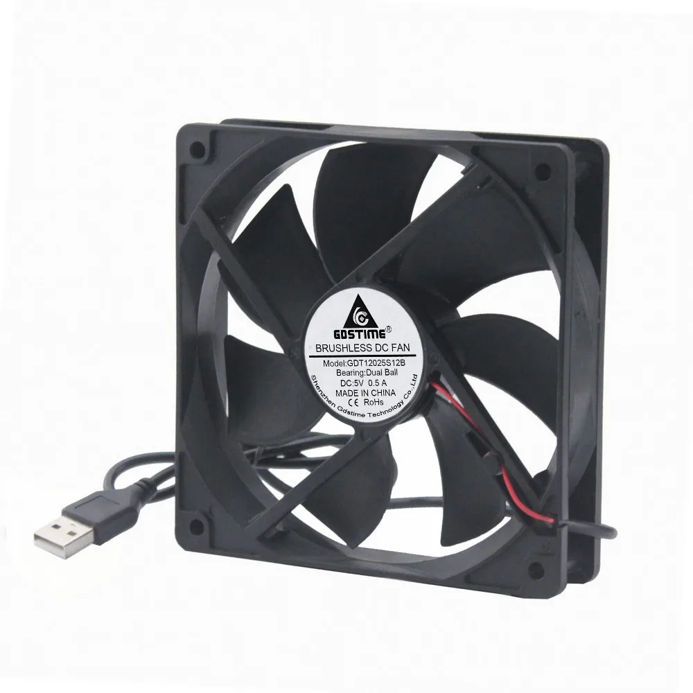 Gdstime 5 Pcs 2000RPM Dual Ball Volts USB PC Cooler 120*120*25mm DC Brushless Motor Cooling Fan 5V 120mm x 25mm 12cm 12025 - купить по