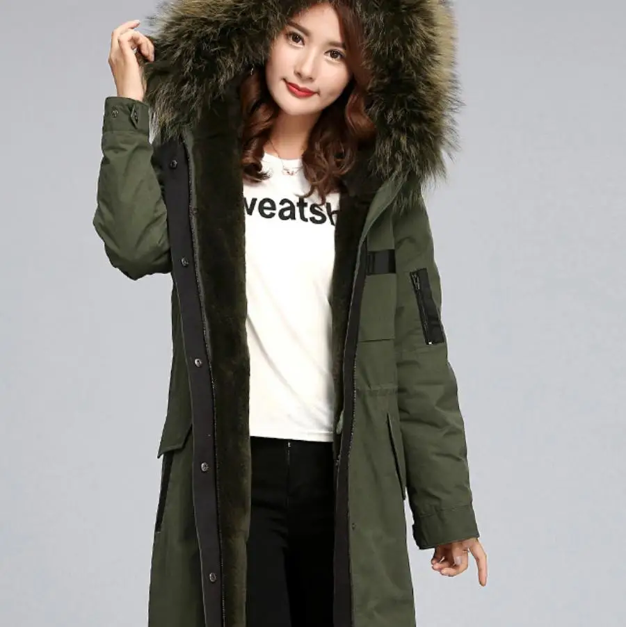 2018 winter fur + overcoming women's rex rabbit liner jacket coat overcome parkas big raccon dog collar outwear L1297 | Женская