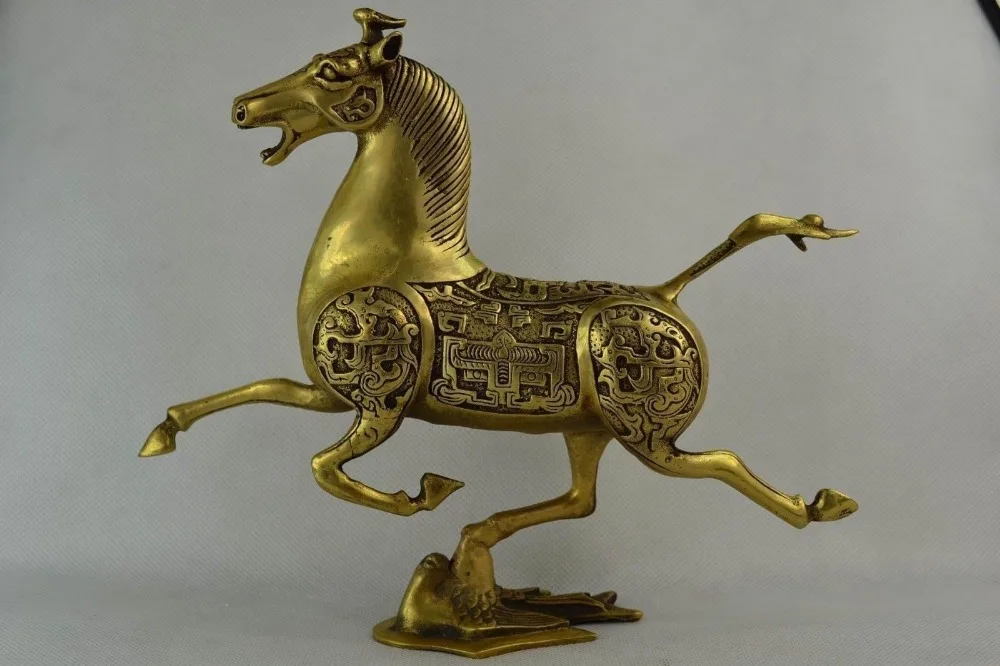 

Exquisite Chinese classical manual copper horse riding on swallow statue