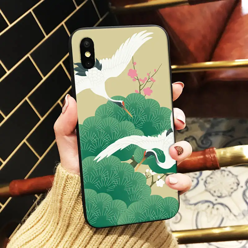 Чехол с рисунком японской рыбы и птицы для iPhone X 5 S 5S XR XS Max 6 6S 7 8 Plus мягкий