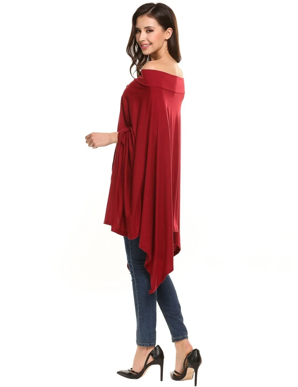 Женщины slash шеи нерегулярные хем batwing рукавом твердые свободные пуловер dress|pullover