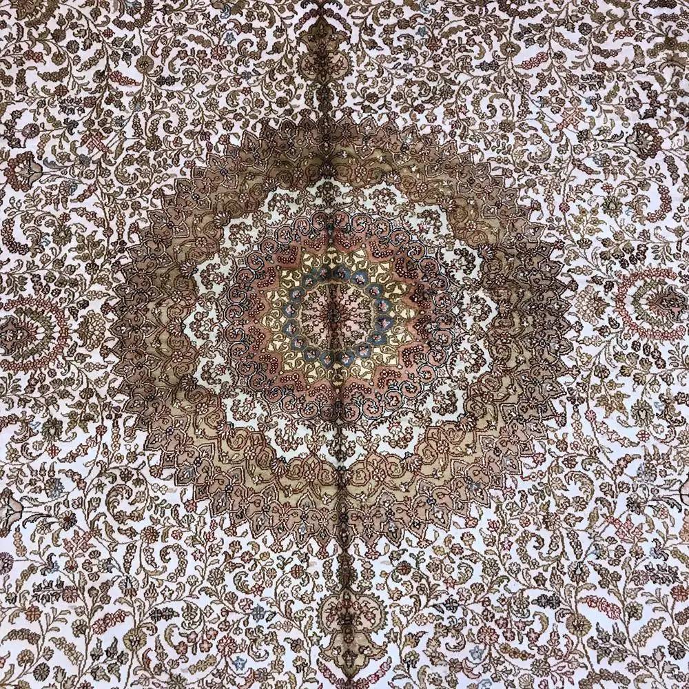 Goede YILONG 9'x12 'traditionele Handgemaakte Perzische Zijden Kleed Klassieke Medaillon Wit En Geel Bloemen Tapijt (WY318A9x12)