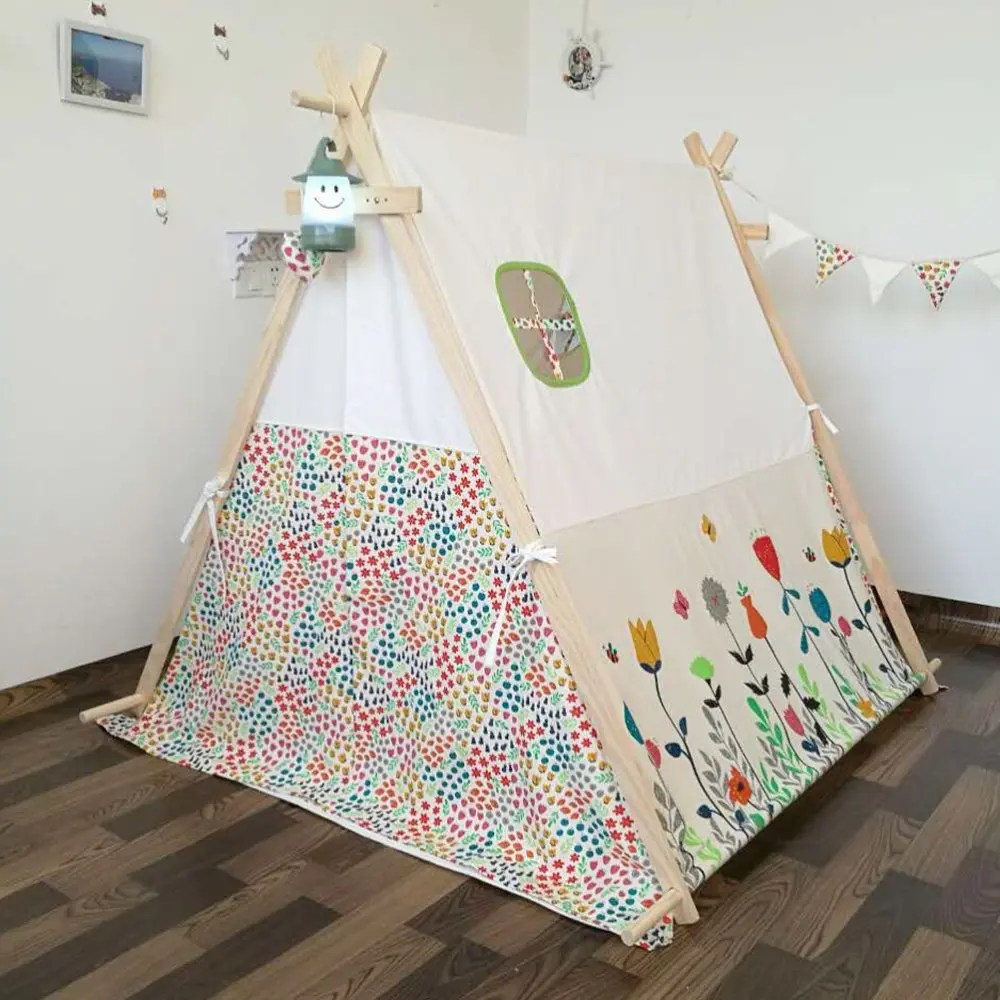 Палатка вигвам с квадратным дизайном и цветком 100% хлопчатобумажная ткань