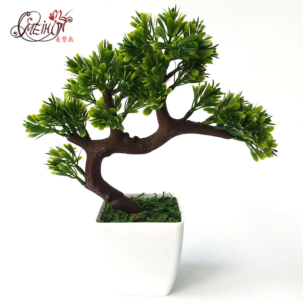 

Artificial bonsai tree Welcoming plant Fake flower Green plant Simulation pine trees Flower pot vase wedding home decoration