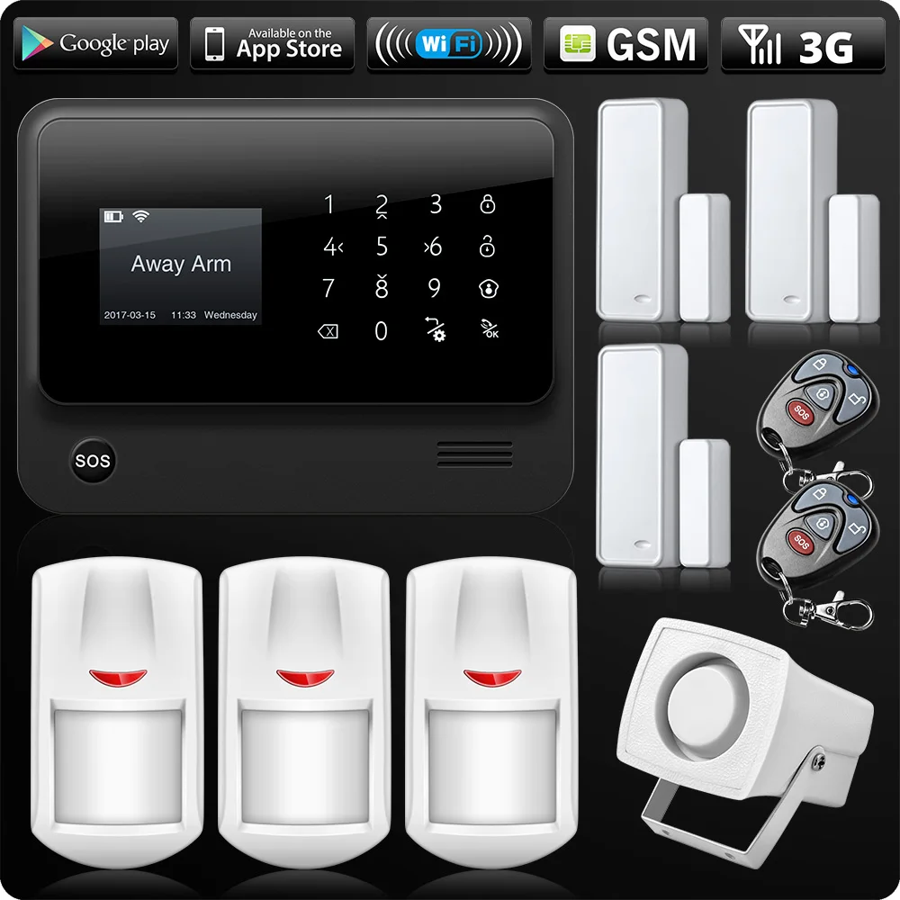 G90B 2,4G Wi-Fi 3g sim-карта GSM GPRS SMS беспроводная домашняя охранная сигнализация для дома Вспышка Сирена PIR и дверной детектор