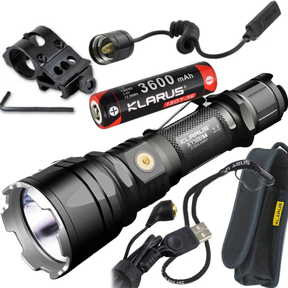 KLARUS XT12GT перезаряжаемый фонарь комплект CREE XHP35 HI D4 с аккумулятором 18650 3600 мАч TRS1