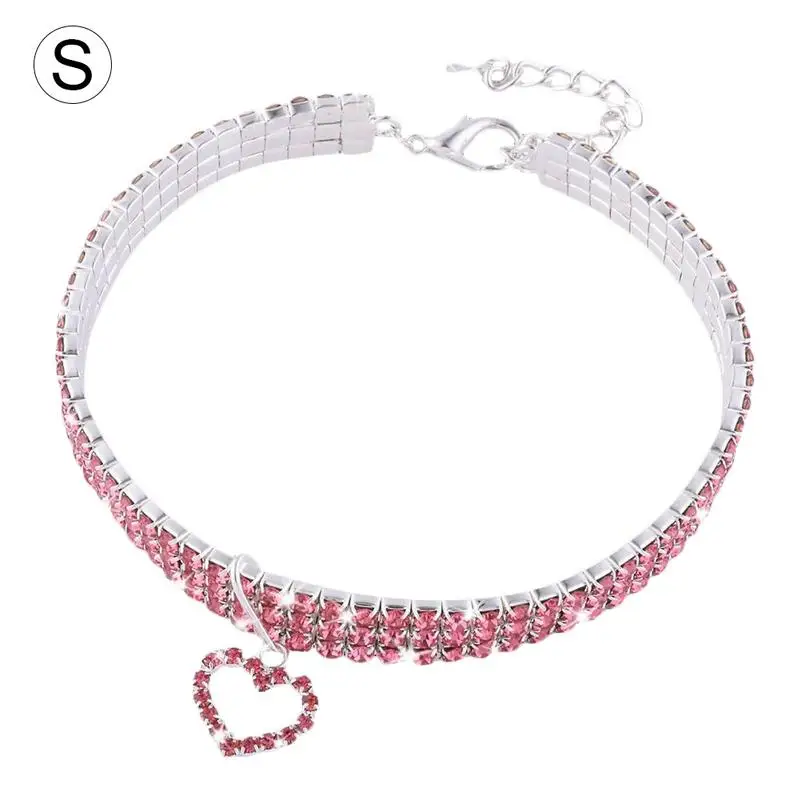 Pink Кошачий ошейник для щенков, собачий безопасный эластичный регулируемый в форме сердца со стразами кулон материал ожерелье аксессуары для собак и кошек - Цвет: Pink