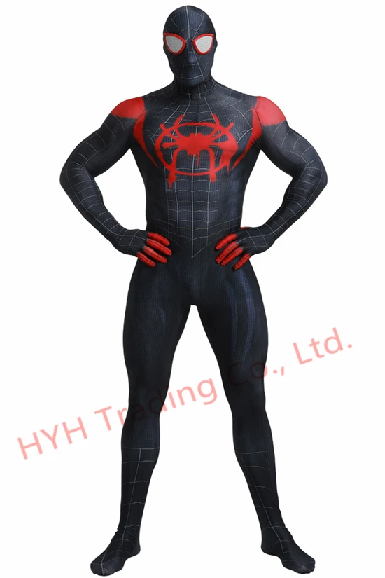 В году, костюм Человека-паука для взрослого с 3D принтом "Black Miles Morales" маскарадный костюм супергероя "Zentai" "Человек-паук"