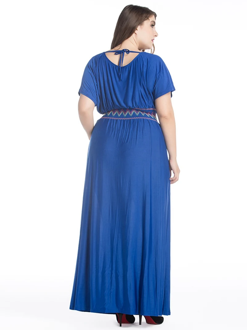 Женское длинное пляжное платье свободное с коротким рукавом Boho 5XL 6XL 7XL черный и