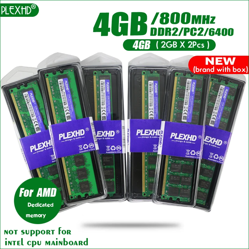 PLEXHD Новый 4 Гб (2 ГБ X 2 шт) DDR2 PC2-6400 800 МГц для настольных ПК DIMM 2G PC2 6400 оперативная