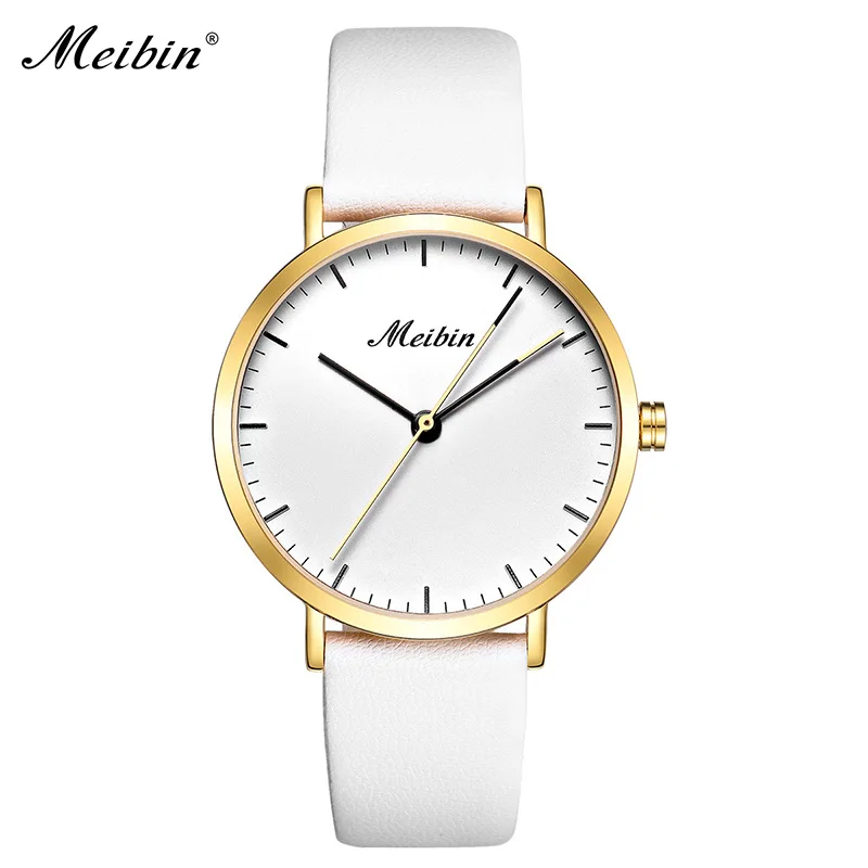 Модный бренд MEIBIN горячая Распродажа женские часы с кожаным ремешком простой