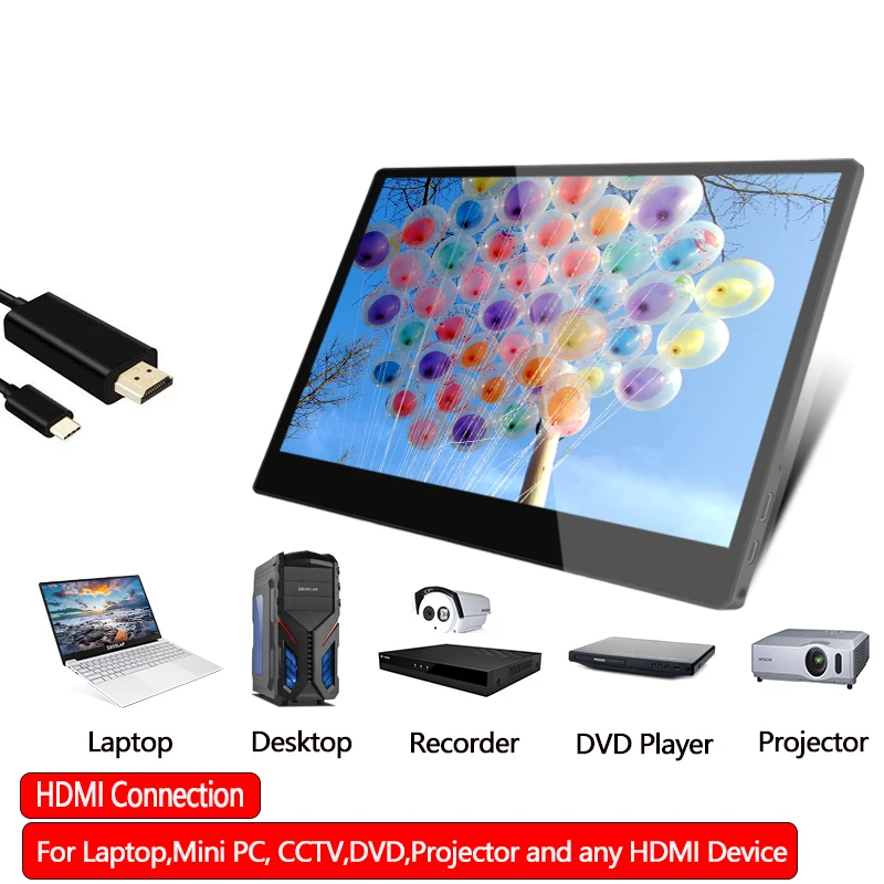 Портативный монитор с сенсорным экраном 15 6 дюйма Type C Full HD 1080 IPS USB встроенный