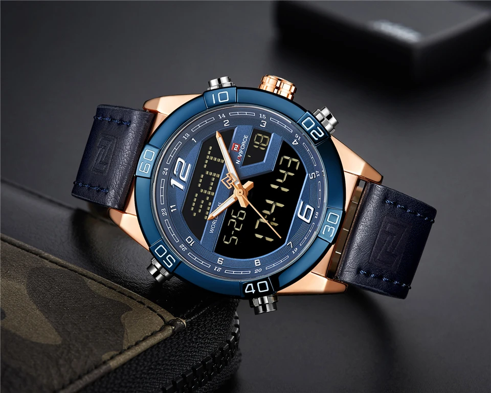 Мужские часы NAVIFORCE лучший бренд класса люкс кожаные спортивные наручные часы мужские водостойкие военные кварцевые цифровые часы Relogio Masculino